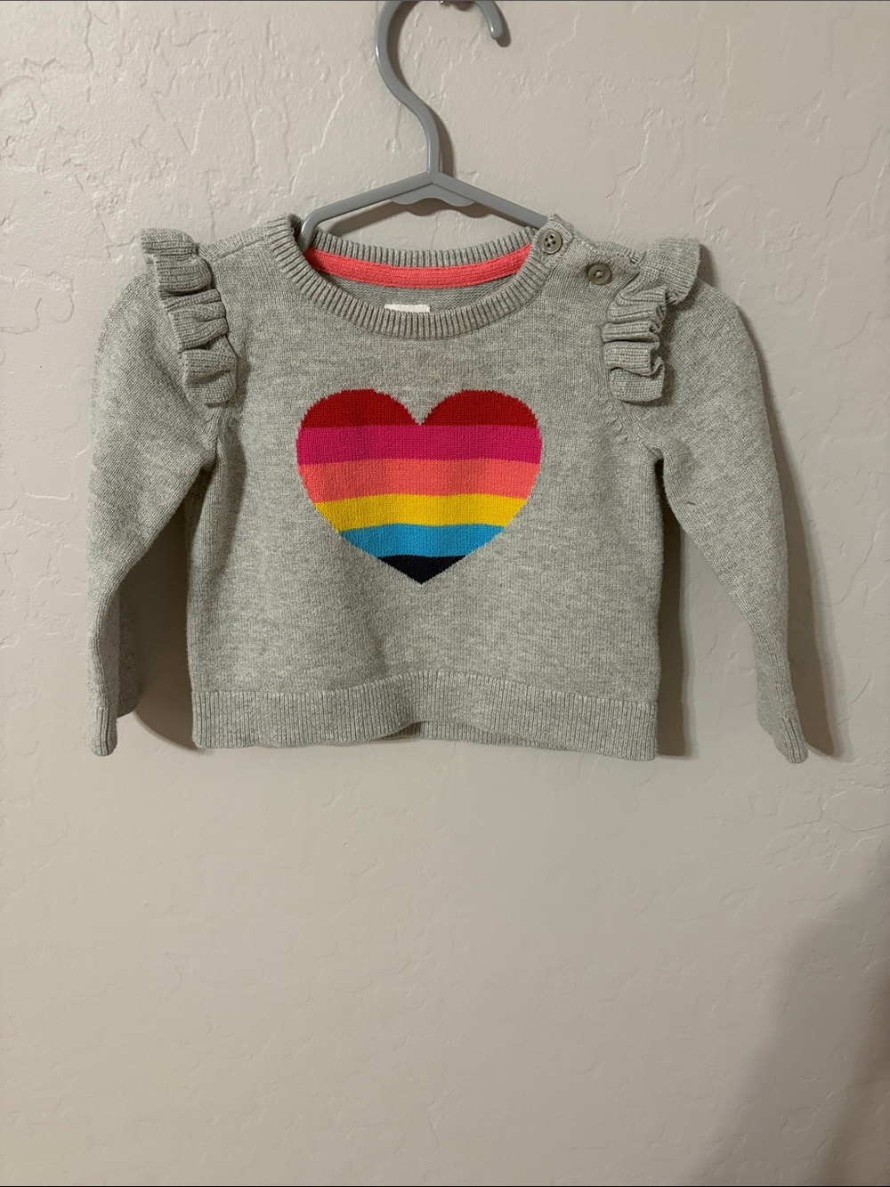 Baby GAP Light Gray Sweater with Rainbow Heart